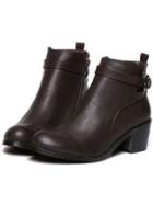 Romwe Brown Round Toe Buckle Strap Boots