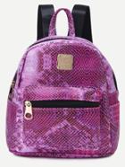 Romwe Purple Snakeskin Print Pu Backpack