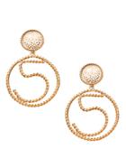 Romwe Gold Plated Hollow Circle Spiral Carved Drop Earrings