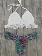 Romwe Printed Mix & Match Crochet Bikini Set