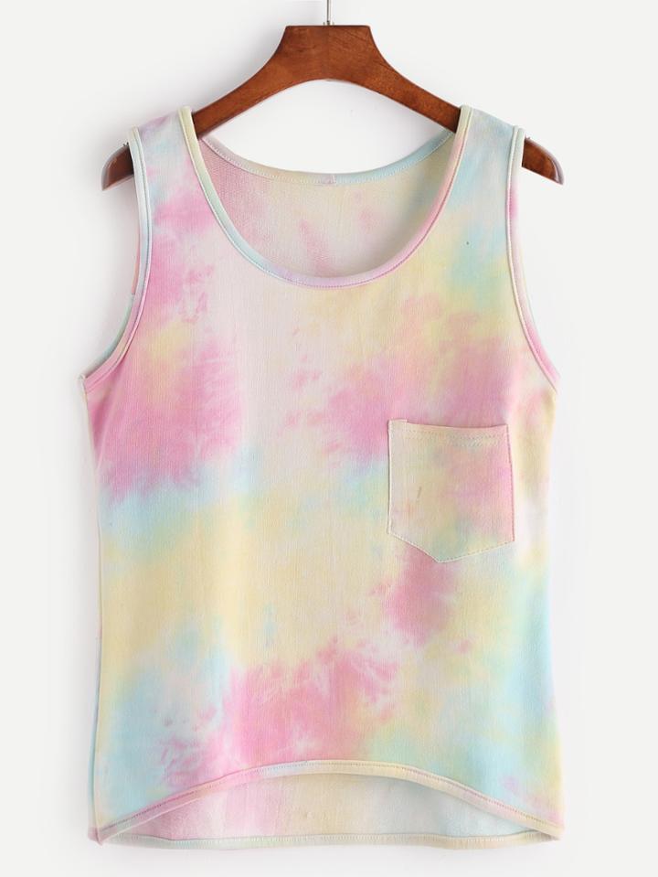 Romwe Tie Dye High Low Tank Top