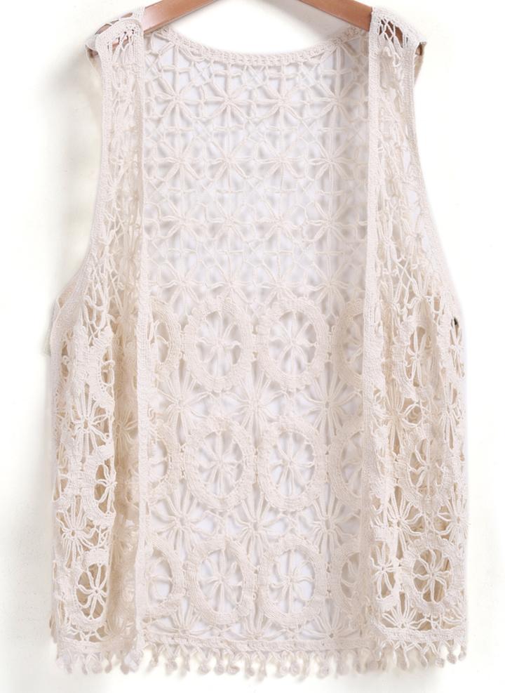 Romwe With Hollow Lace Crochet Vest