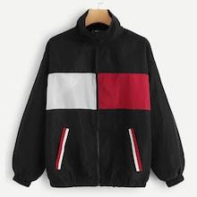 Romwe Zip Up Color Block Coat