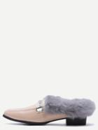 Romwe Apricot Square Toe Faux Fur Lined Shoes