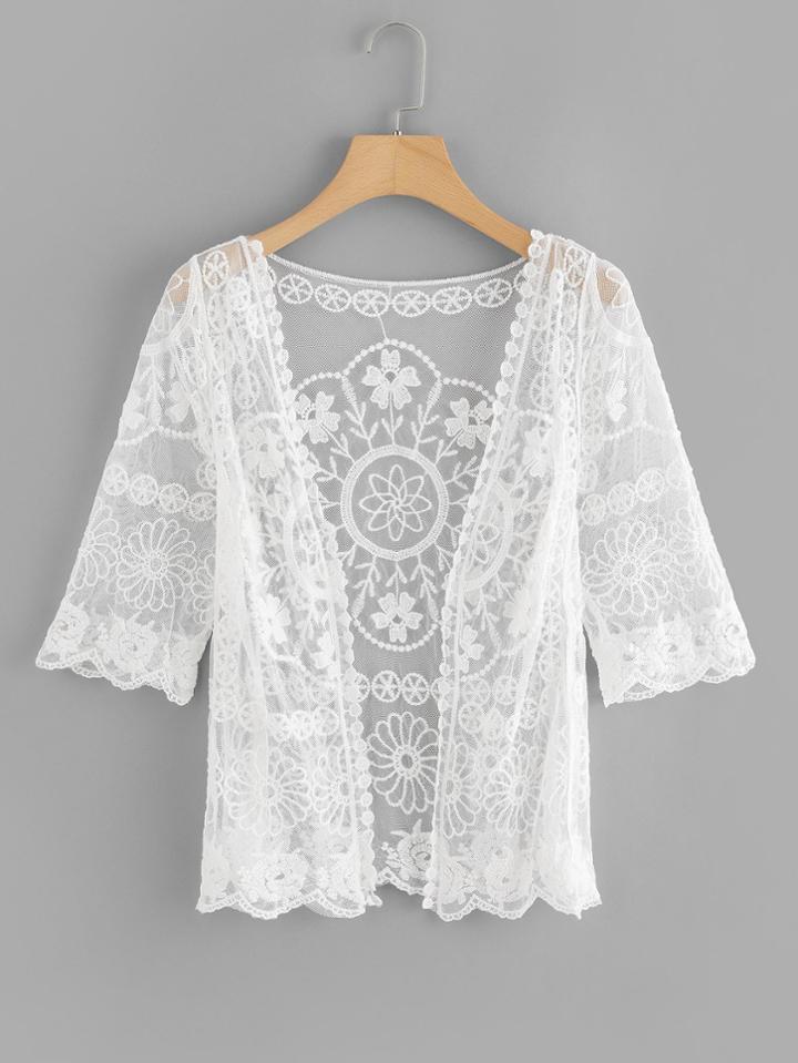 Romwe Lace Embroidered Floral Cardigan