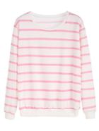 Romwe Pink Striped Casual Sweatshirt