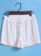 Romwe Elastic Waist Sequined Bead White Shorts