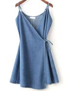 Romwe Blue Wrap Cami Dress With Tie Detail