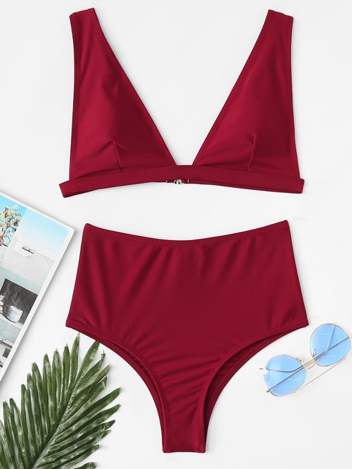 Romwe Adjustable Straps High Waist Bikini Set