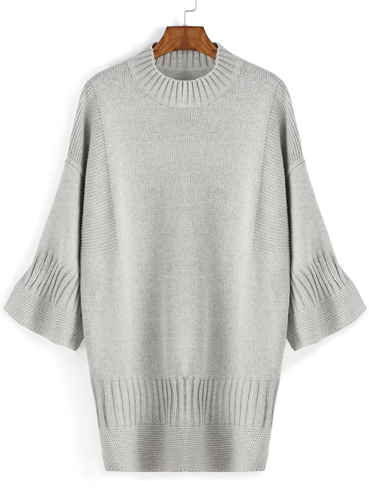 Romwe Bell Sleeve Long Grey Sweater