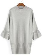 Romwe Bell Sleeve Long Grey Sweater