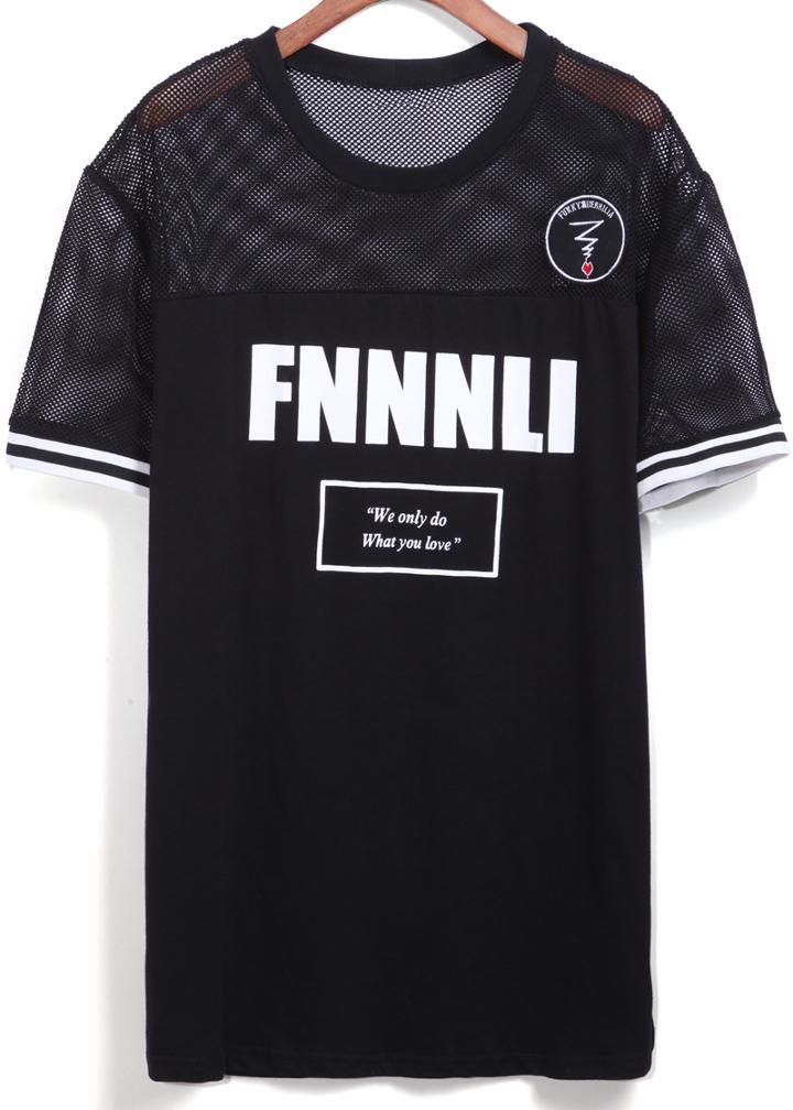 Romwe With Mesh Letters Print T-shirt