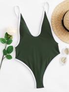 Romwe Contrast Piping Backless Swimsuit