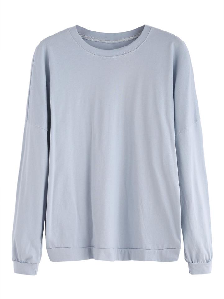 Romwe Pale Blue Dropped Shoulder Seam Basic Sweatshirt