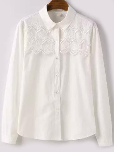Romwe Lace Crochet White Blouse