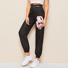 Romwe Dragon Print Paperbag Pants