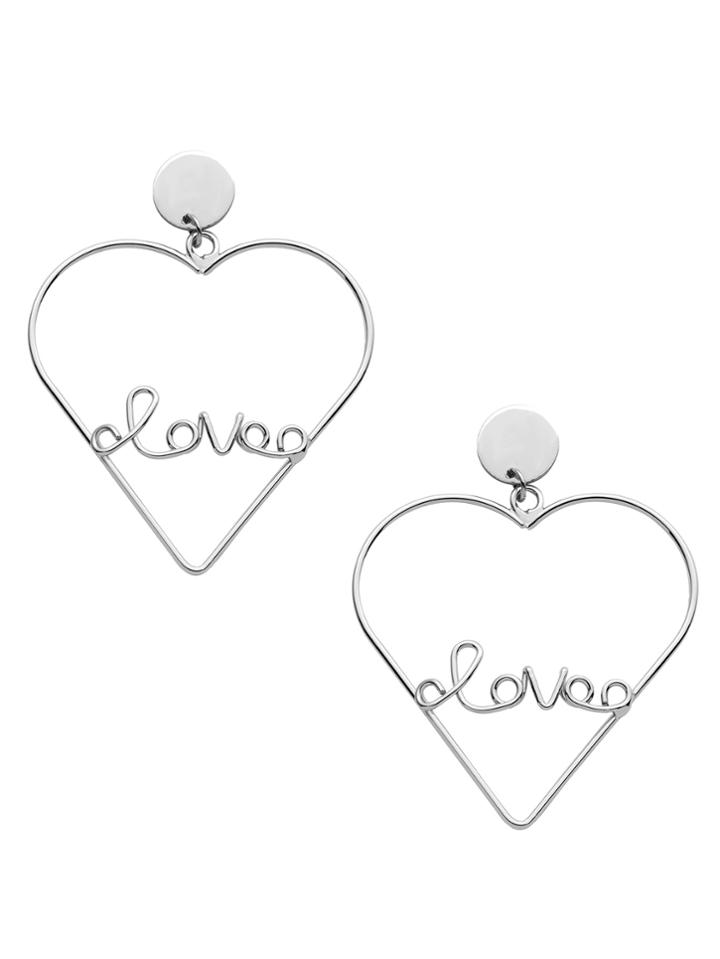 Romwe Silver Plated Heart Hollow Out Personalized Drop Earrings