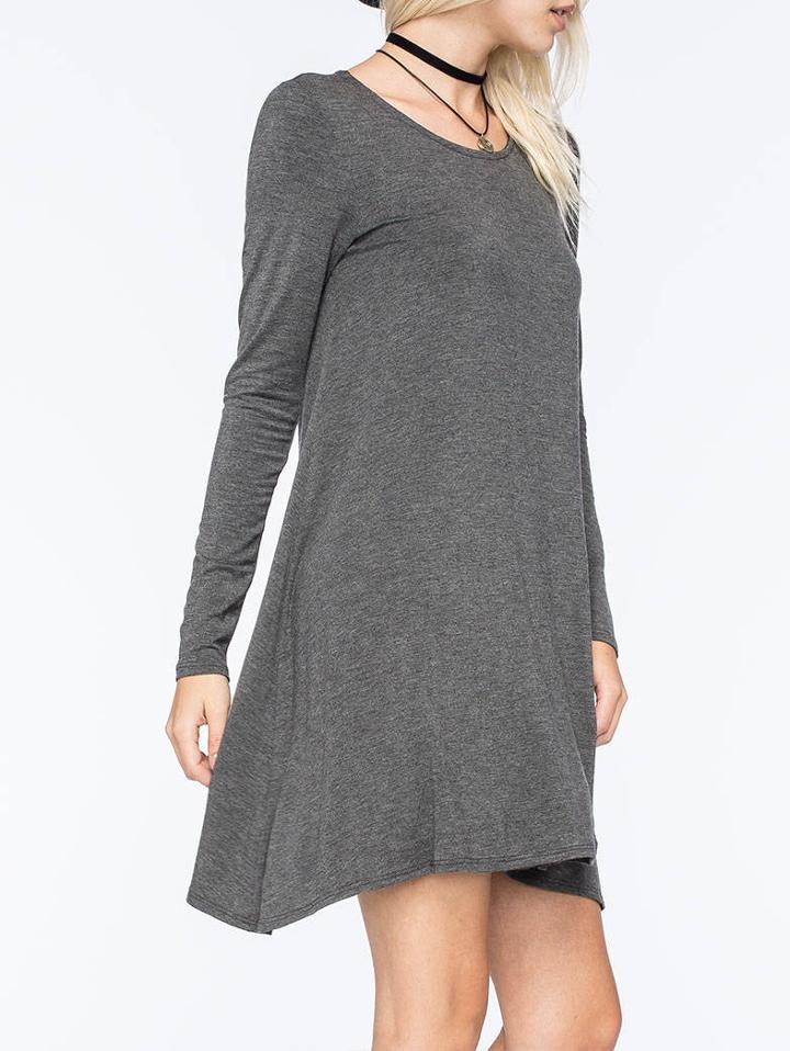 Romwe Round Neck Long Sleeve Trapeze Dress