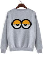 Romwe Hooded Letter Print Dip Hem Zipper Slit Grey Sweatshirt