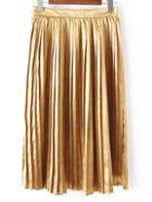 Romwe Golden High Waist Minimalist Zipper Pleated Dress