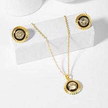 Romwe Rhinestone Round Pendant Necklace & Earrings