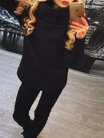 Romwe Turtleneck Thicken Top With Elastic Waist Black Pant