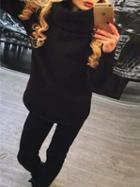 Romwe Turtleneck Thicken Top With Elastic Waist Black Pant
