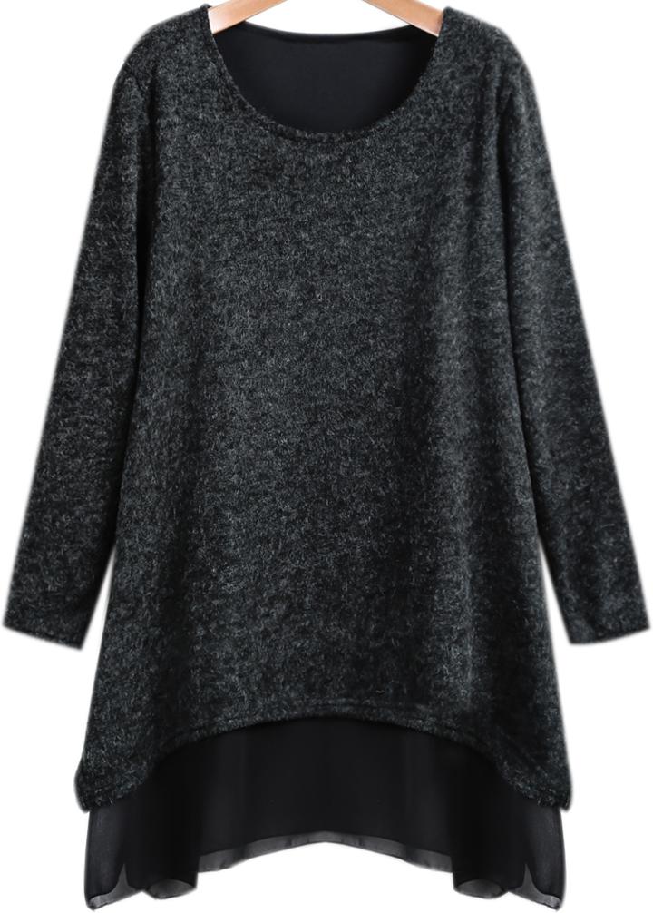 Romwe Contrast Chiffon Loose Black Dress