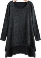 Romwe Contrast Chiffon Loose Black Dress