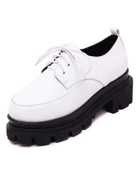 Romwe White Vintage Lace Up Heavy-bottomed Flats