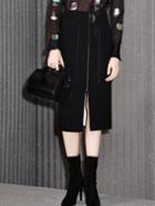 Romwe Slit Zipper Black Skirt