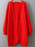 Romwe Puff Sleeve Long Red Coat