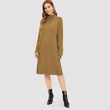 Romwe High Neck Solid Ribbed Knit Dress