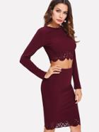 Romwe Scallop Laser Cut Top & Pencil Skirt Co-ord
