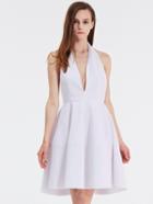 Romwe White Sleeveless Halter Flare Dress