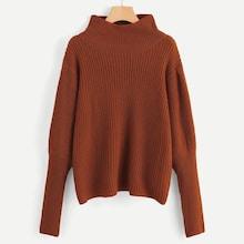 Romwe Plus Gigot Sleeve Mock-neck Sweater