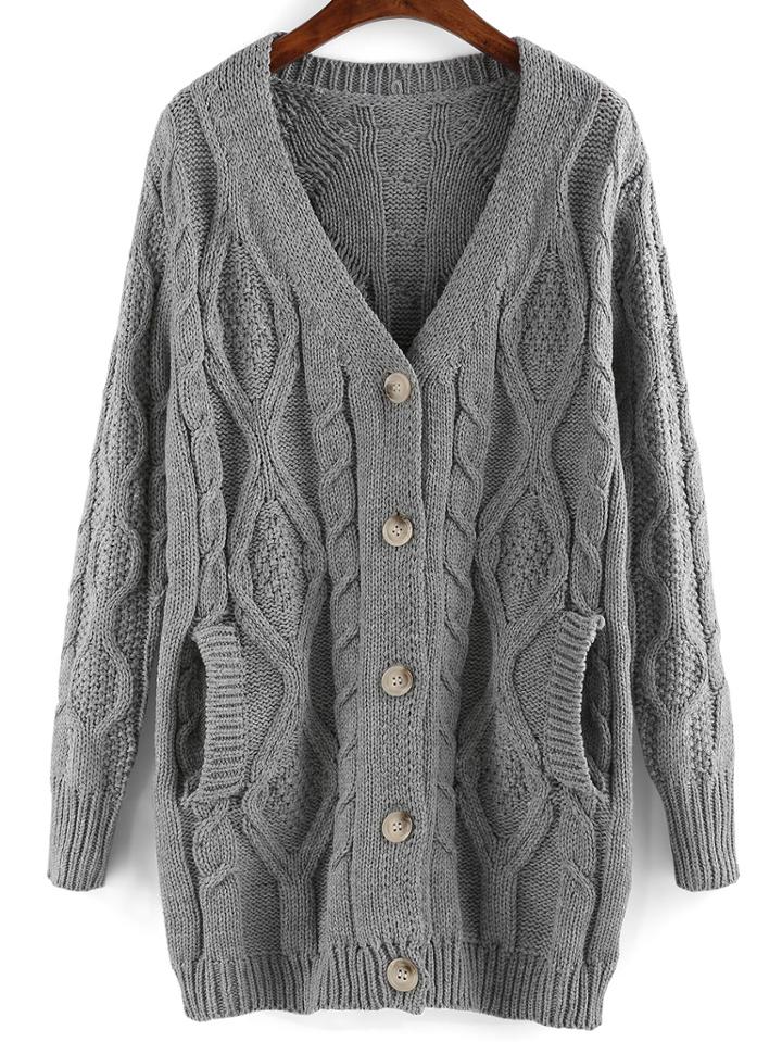 Romwe Pockets Buttons Long Grey Coat