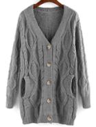 Romwe Pockets Buttons Long Grey Coat