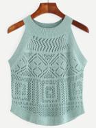 Romwe Green Hollow Out Knit Halter Neck Top