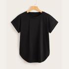 Romwe Rolled Cuff Curved Hem Solid Tee