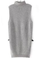 Romwe High Neck Sleeveless Split Grey Sweater
