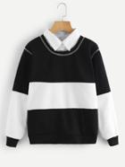 Romwe Color Block Shirt Collar Sweatshirt