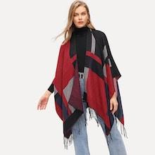Romwe Fringe Hem Colorblock Scarf