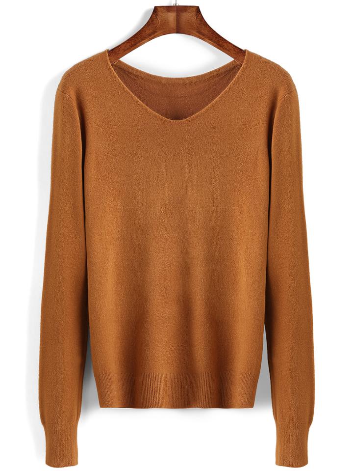 Romwe V Neck Jersey Slim Jumper