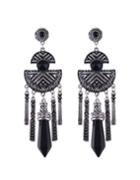 Romwe Vintage Design Imitation Gemstone Black Hanging Stud Long Earrings