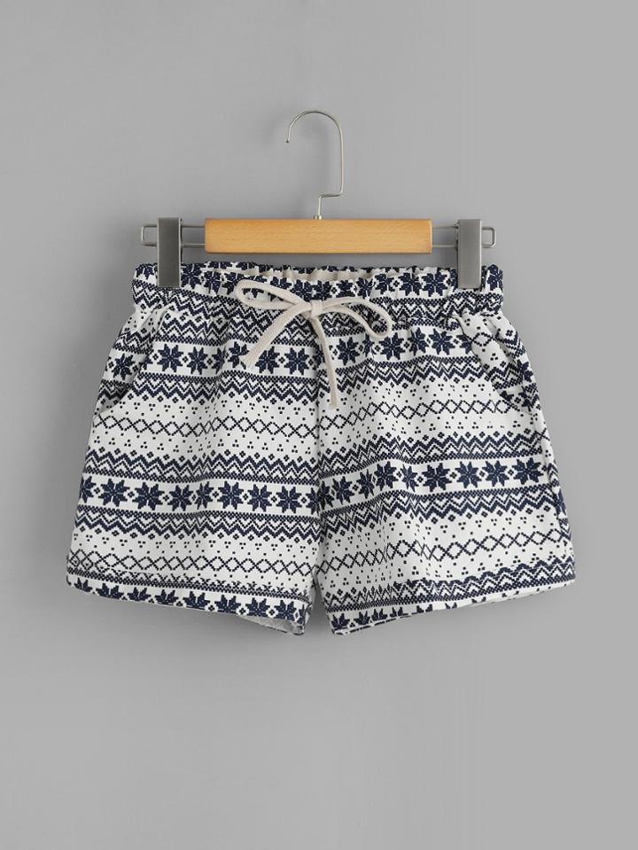 Romwe Geo Print Drawstring Waist Shorts