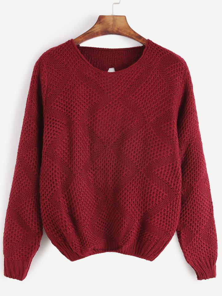 Romwe Burgundy Keyhole Back Bows Sweater