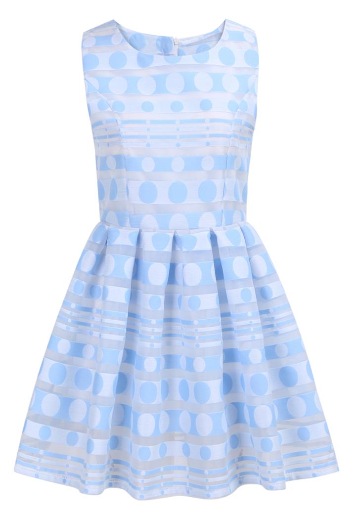 Romwe Sleeveless Polka Dot With Zipper Flare Dress