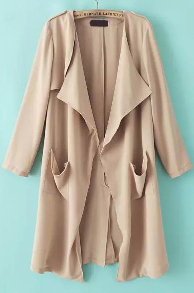 Romwe With Pockets Loose Khaki Coat