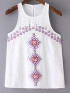 Romwe White Keyhole Back Embroidery Camis Top